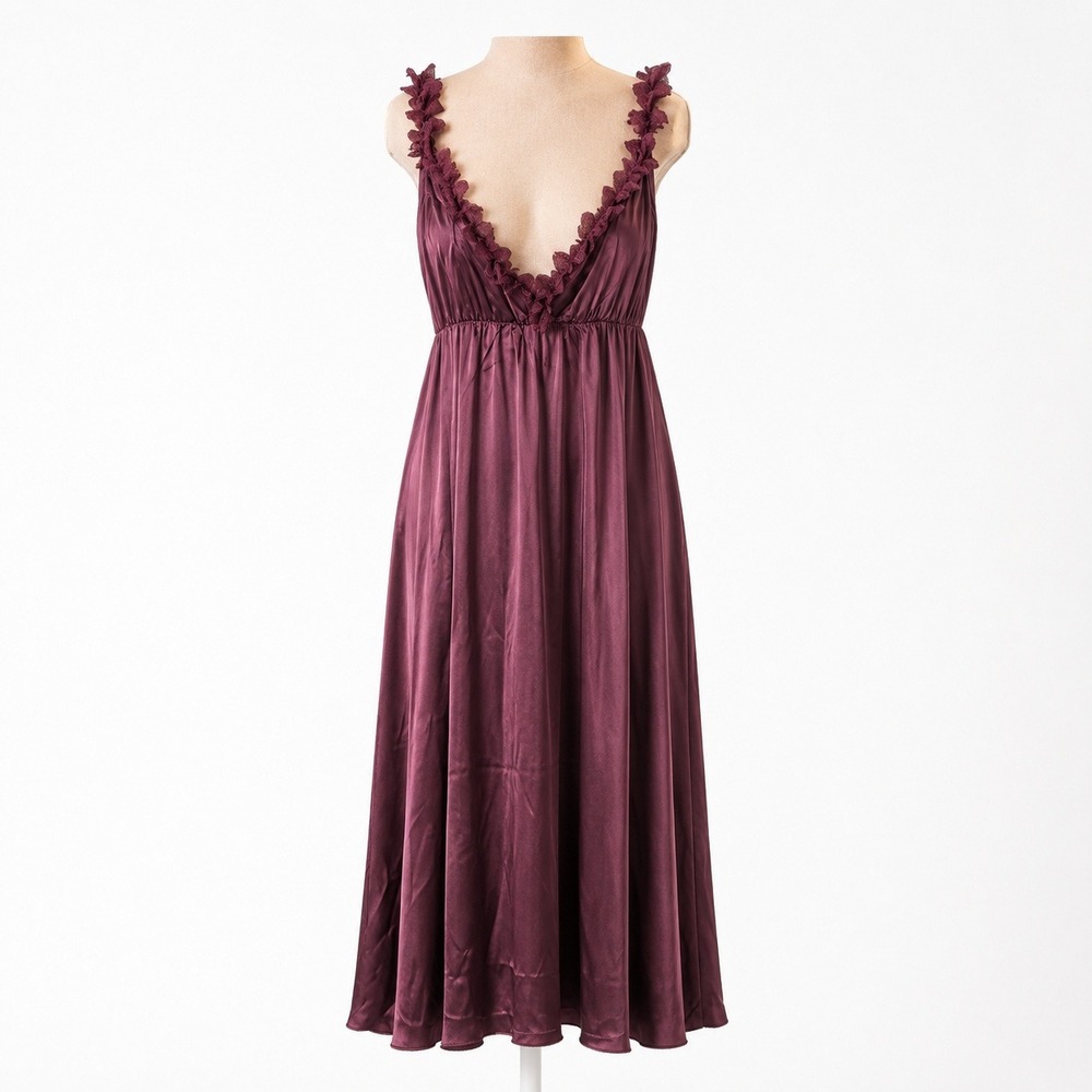 Satin Babydoll Maxi Dress Size XL Purple V Neck Whimsigoth Witchy Romantic Boho
